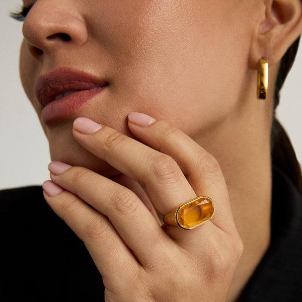 MERCER GEMSTONE STATEMENT RING Gold with Citrine