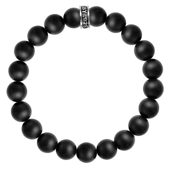 10 MM BLACK ONYX BEAD BRACELET with LOGO RING