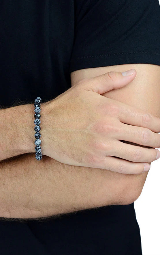 8mm SNOWFLAKE AGATE BRACELET WITH TOGGLE CLASP