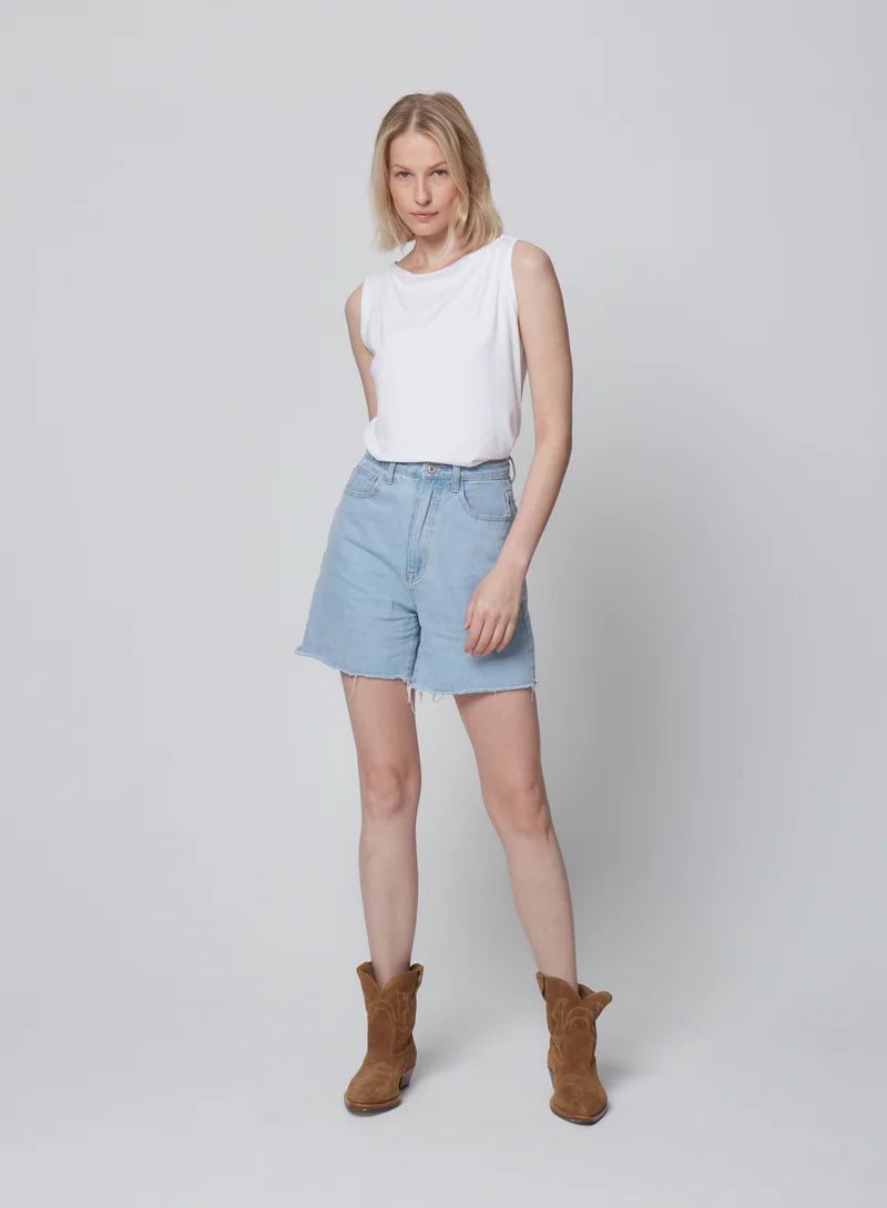 Soft Touch Semi Relaxed Boatneck Tank Top - White