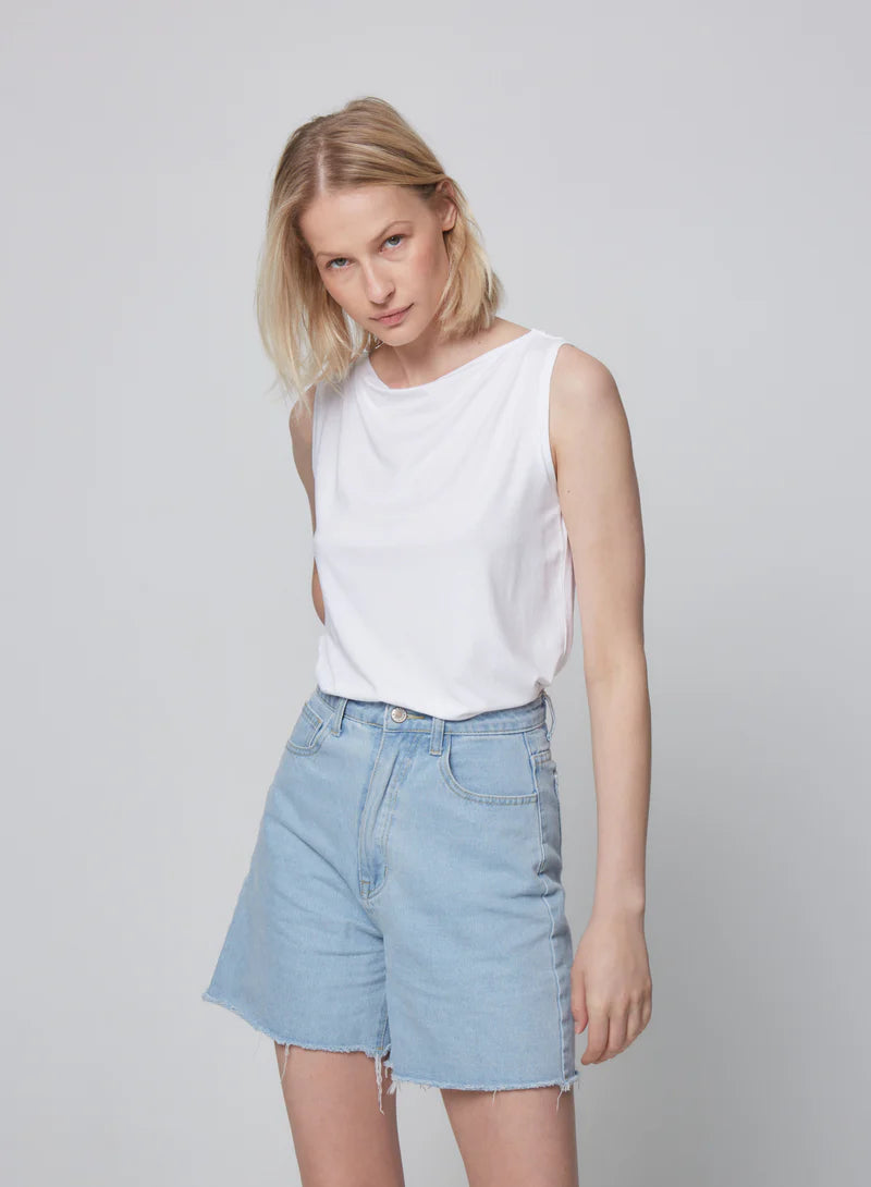 Soft Touch Semi Relaxed Boatneck Tank Top - White