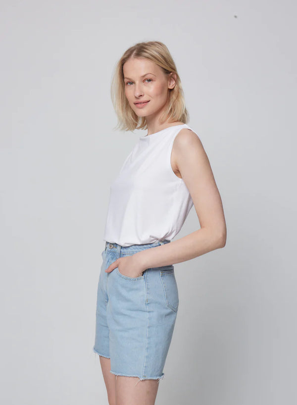 Soft Touch Semi Relaxed Boatneck Tank Top - White