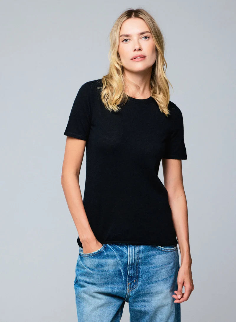 100% Machine Washable Cashmere Short Sleeve Crewneck T-Shirt - Black