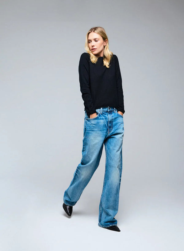 100% Machine Washable Cashmere Long Sleeve Crewneck T-Shirt - Black