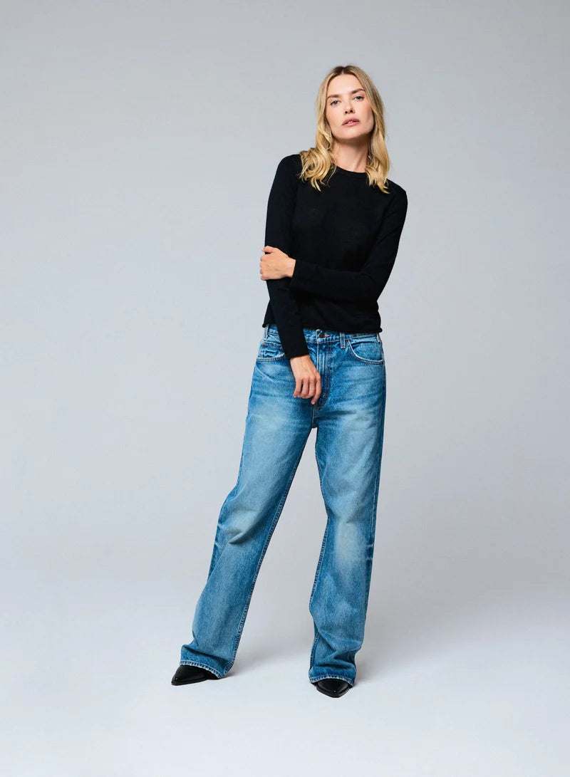 100% Machine Washable Cashmere Long Sleeve Crewneck T-Shirt - Black