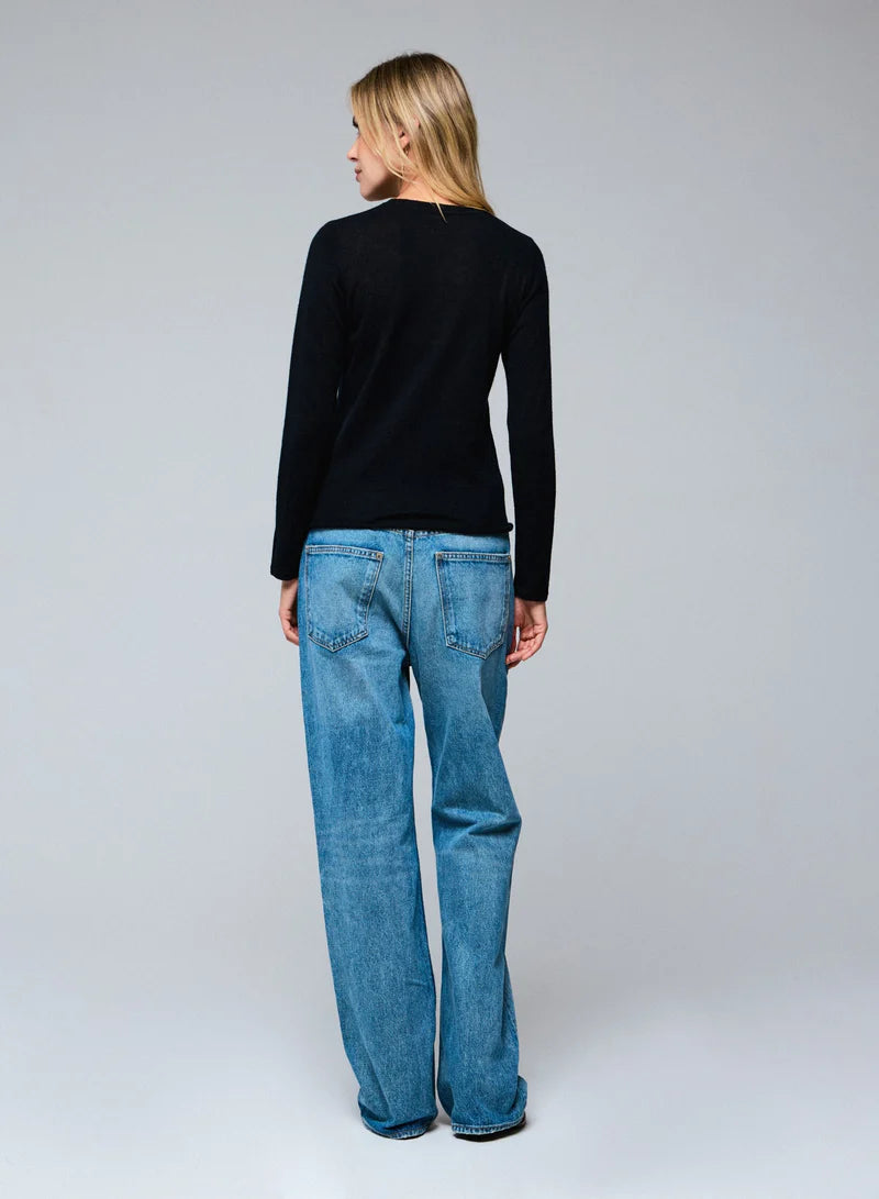 100% Machine Washable Cashmere Long Sleeve Crewneck T-Shirt - Black