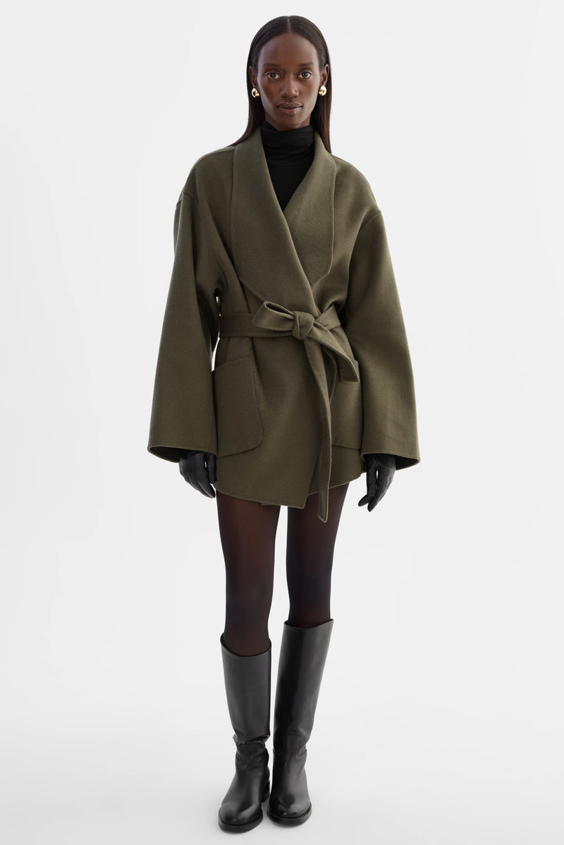MEKIA Double Face Wool Coat - Dark Olive