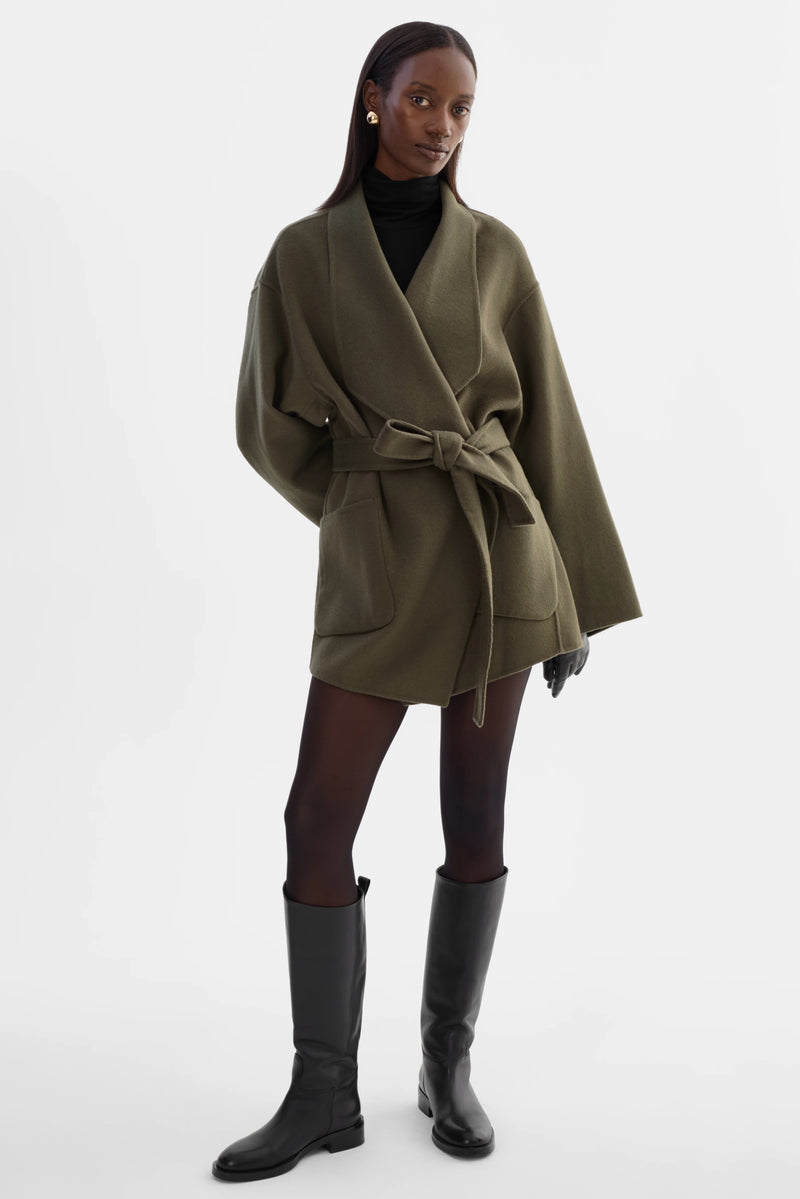 MEKIA Double Face Wool Coat - Dark Olive