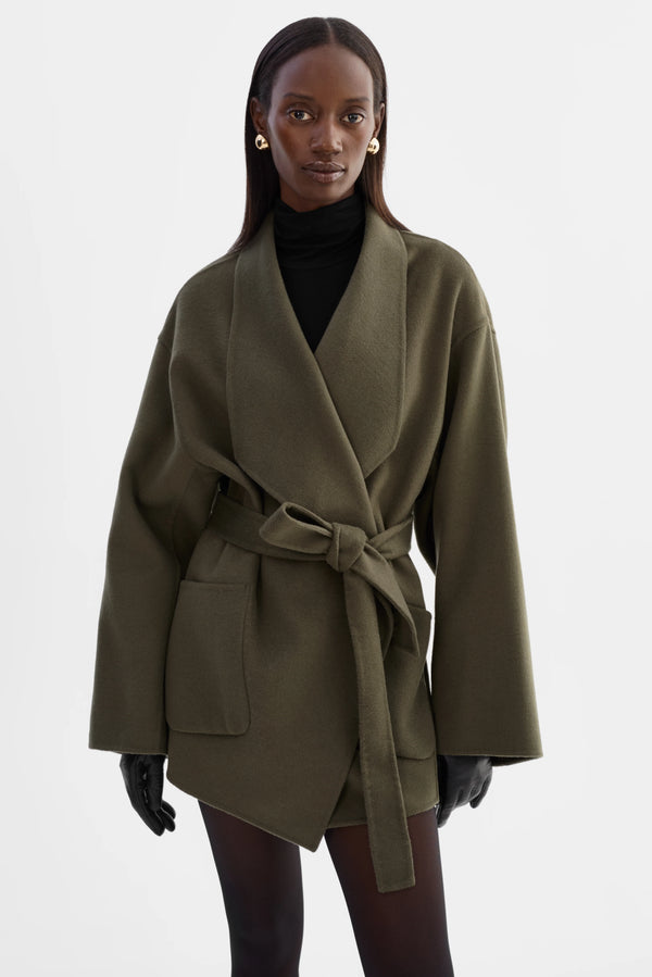 MEKIA Double Face Wool Coat - Dark Olive