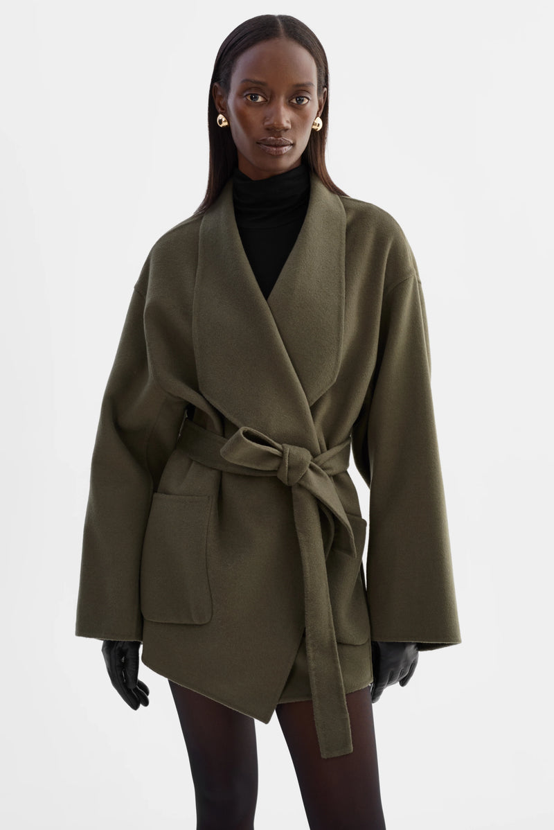 MEKIA Double Face Wool Coat - Dark Olive