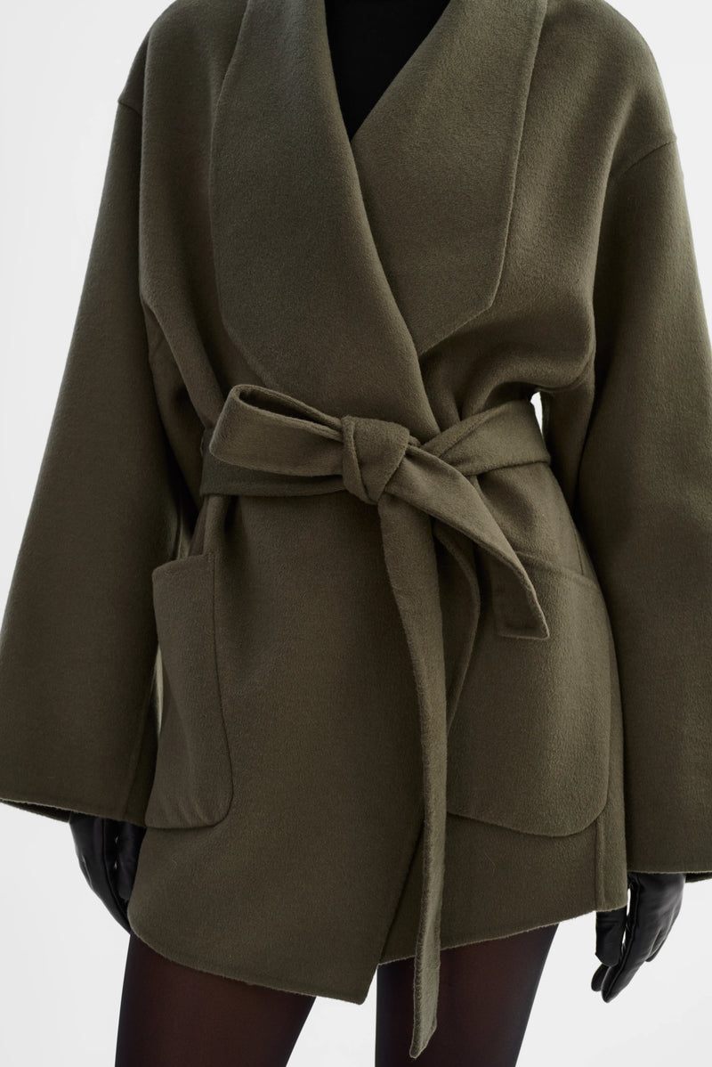 MEKIA Double Face Wool Coat - Dark Olive