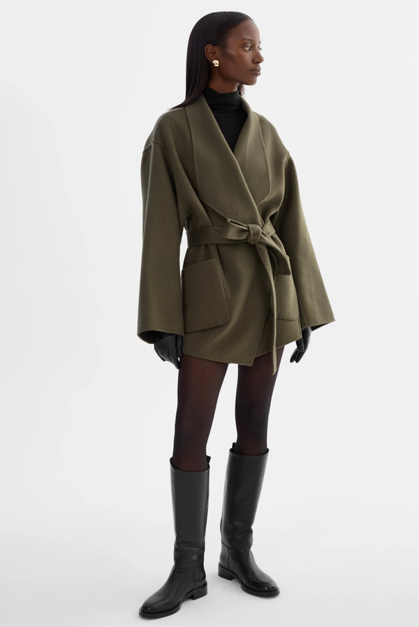 MEKIA Double Face Wool Coat - Dark Olive