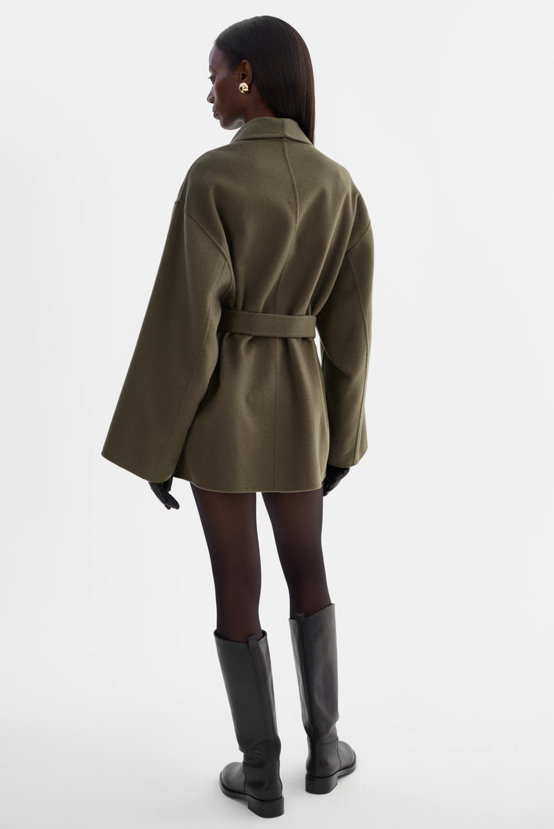 MEKIA Double Face Wool Coat - Dark Olive