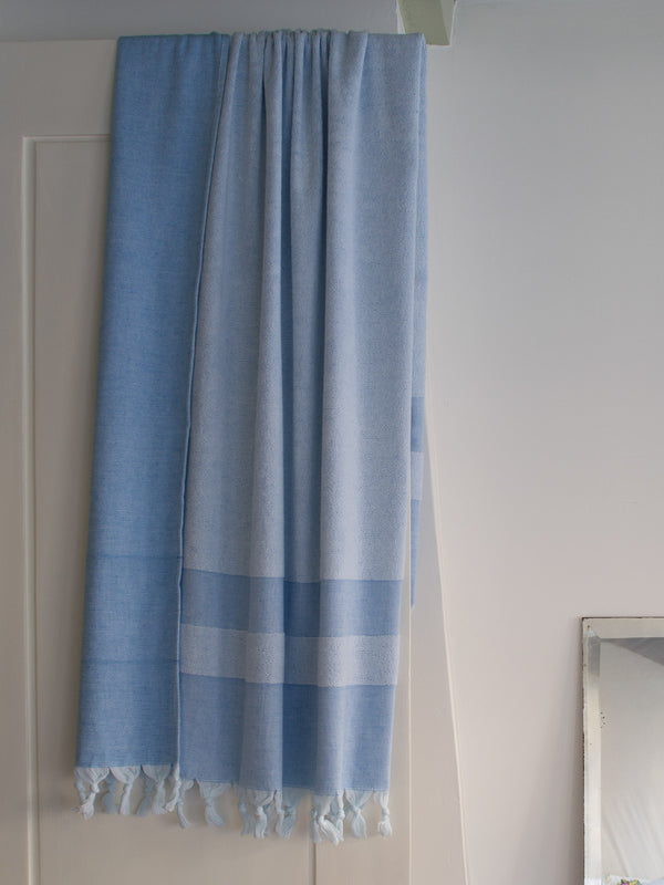 HAMMAM TOWEL WITH TERRY CLOTH in MEDITERRANEAN BLUE