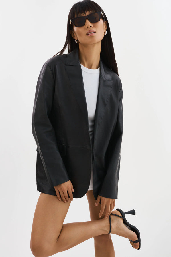 QUIRINA Leather Blazer - Black