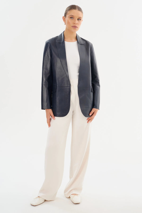 QUIRINA Leather Blazer - Navy