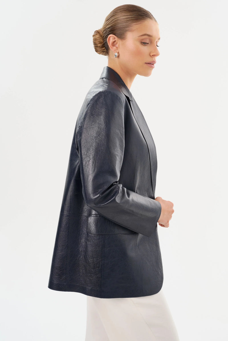 QUIRINA Leather Blazer - Navy