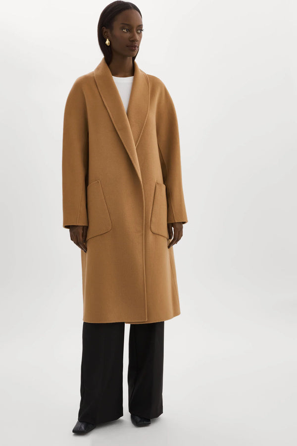 THARA Shawl Collar Wool Coat - Camel