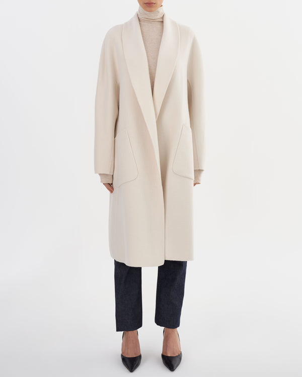 THARA Shawl Collar Wool Coat - Whisper White