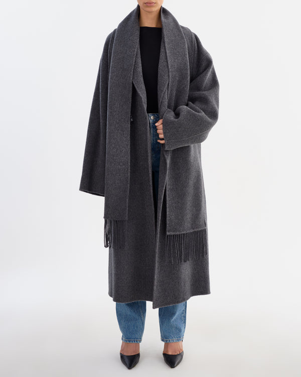 TWILA Wool Scarf Coat - Heather Charcoal