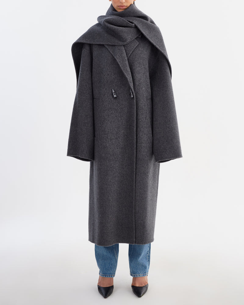 TWILA Wool Scarf Coat - Heather Charcoal