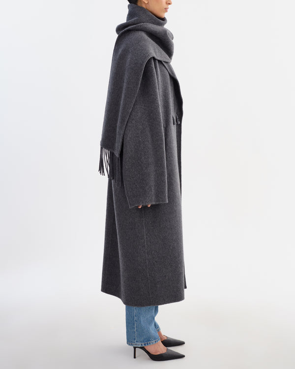 TWILA Wool Scarf Coat - Heather Charcoal