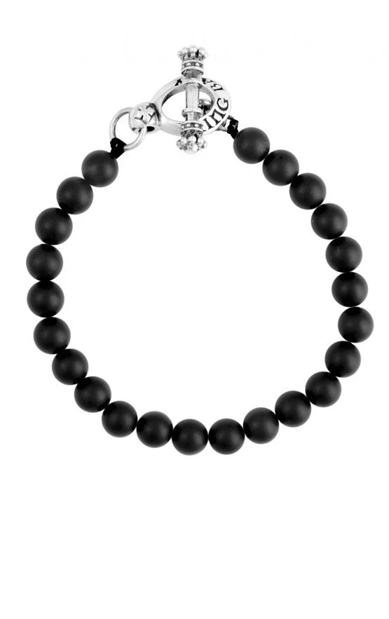 8 MM BLACK ONYX BEAD BRACELET WITH SILVER CLASP