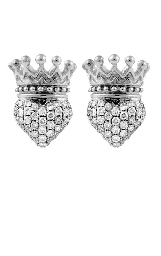 CROWNED HEART POST EARRING PAVE CZ