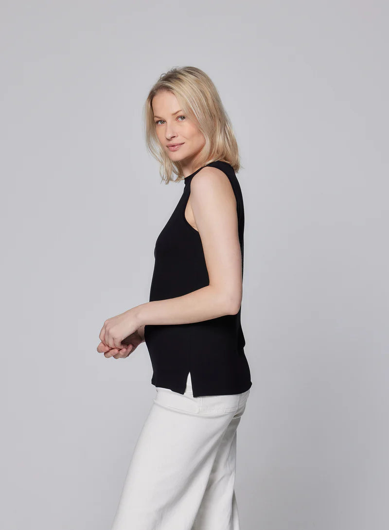 Soft Touch Semi Relaxed Boatneck Tank Top - Black
