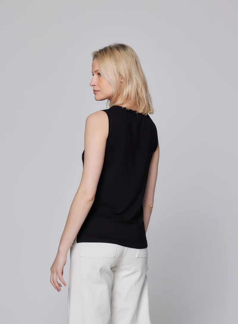 Soft Touch Semi Relaxed Boatneck Tank Top - Black