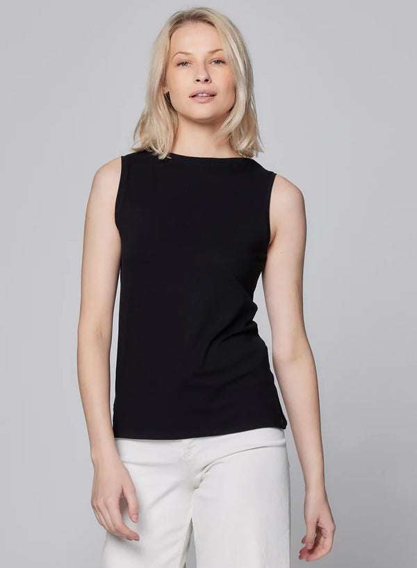 Soft Touch Semi Relaxed Boatneck Tank Top - Black