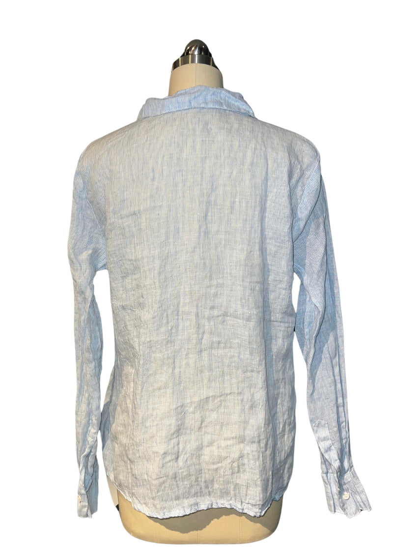 ROMY LINEN SHIRT in Light Blue/White Pinstripes