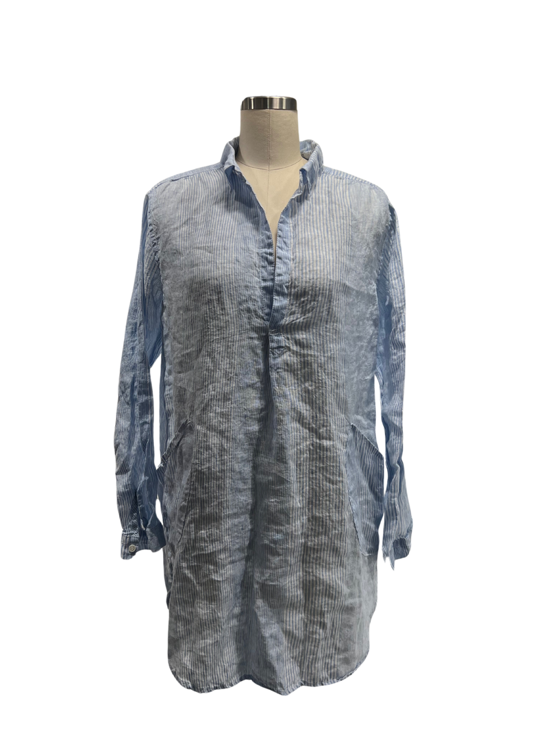 TETON LINEN TUNIC in Blue/White Stripes