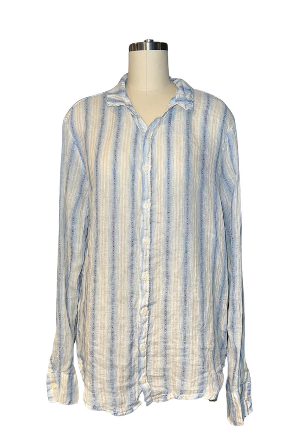 ROMY LINEN SHIRT Blue/Beige Stripes with Pattern