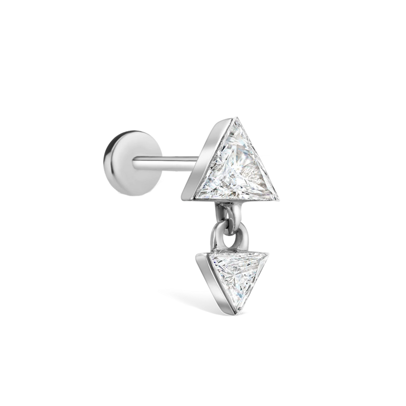 4mm/3mm INVISIBLE SET TRIANGLE DIAMOND DANGLE Threaded Stud in White Gold