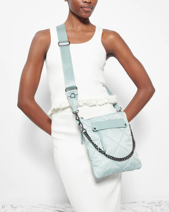 QUILTED MADISON FLAT CROSSBODY in Silver Blue