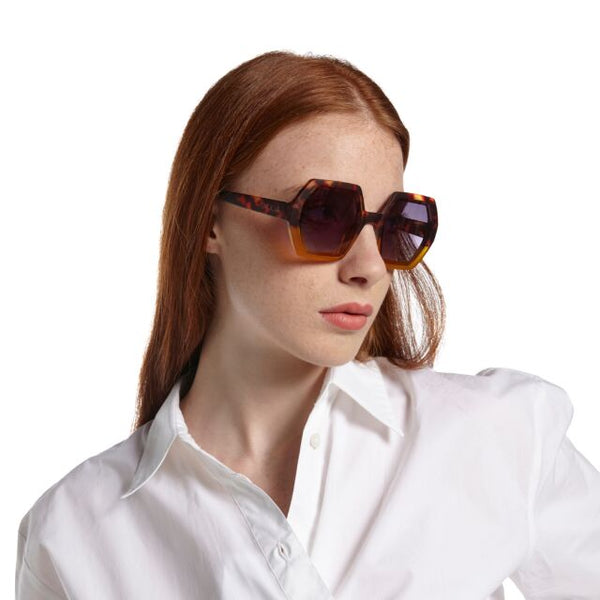 EMMA HEXAGONAL SUNGLASSES - Havana Yellow