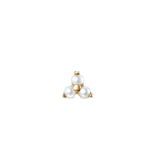 PEARL TRINITY THREADED STUD in Yellow Gold