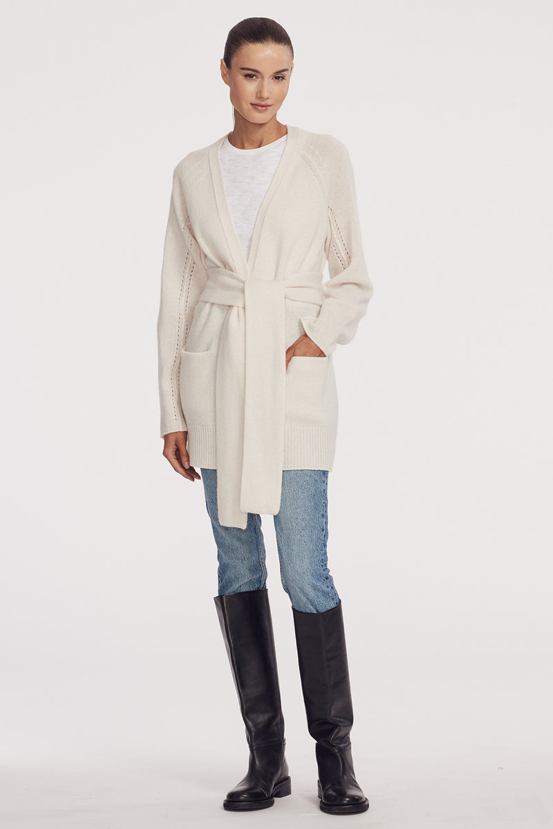 SONORAH BELTED SILHOUETTE CASHMERE CARDIGAN - ALABASTER