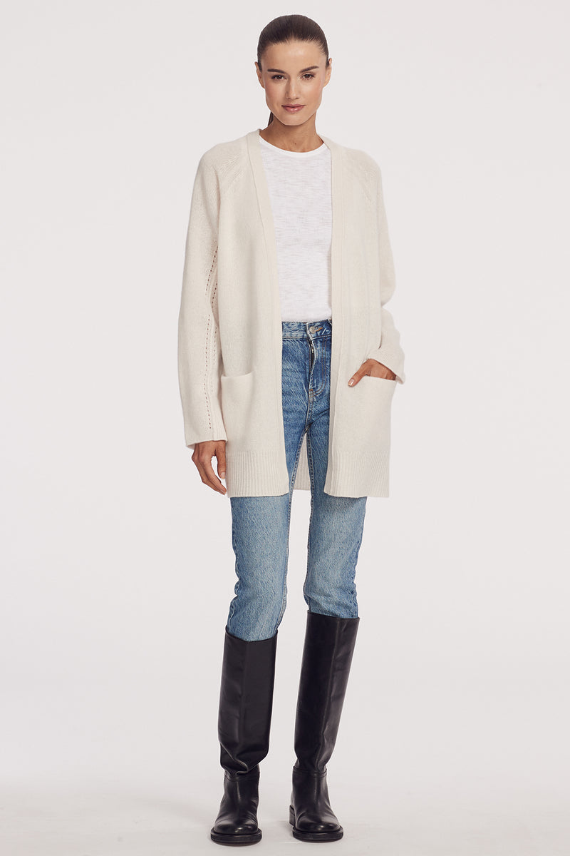 SONORAH BELTED SILHOUETTE CASHMERE CARDIGAN - ALABASTER