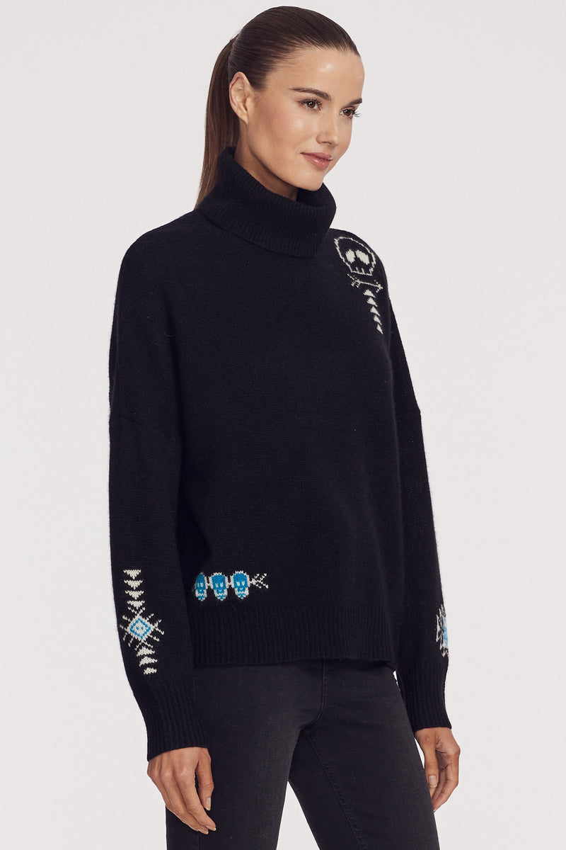 FLORENCE DROPPED SHOULDER CASHMERE TURTLENECK SWEATER - BLACK