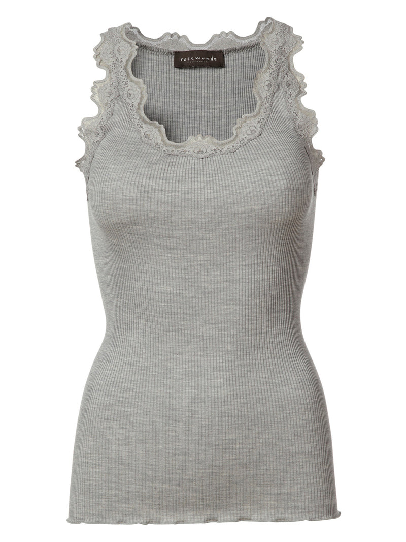 BABETTE CLASSIC SILK TOP WITH LACE - LIGHT GREY