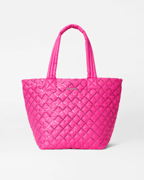 MEDIUM METRO TOTE DELUXE in Bright Fuchsia with Sequin