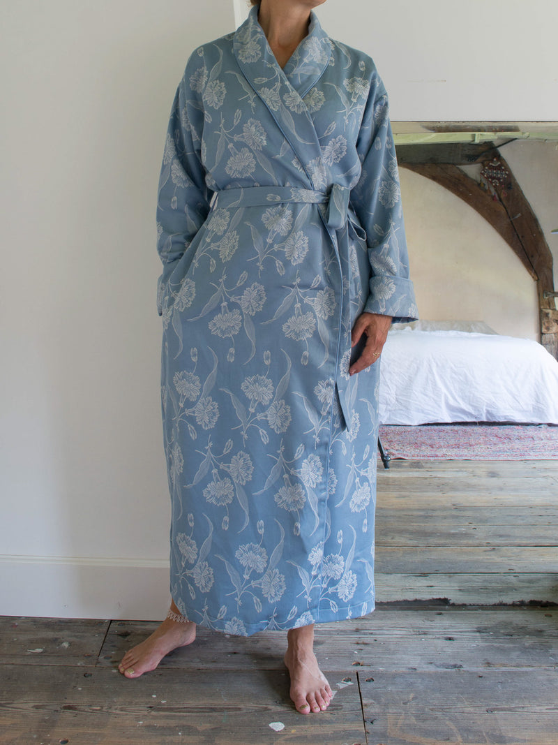 silver dressing gown Grey Velour / Shiny Velvet Dressing-gown / Robe Decorated With Lace