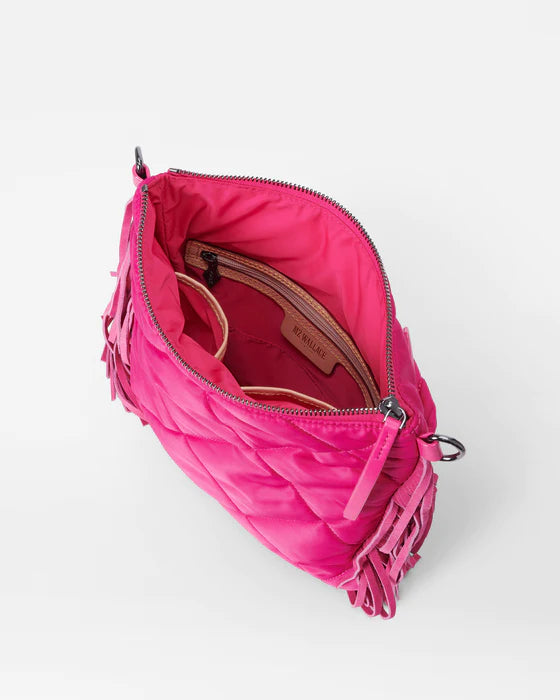 QUILTED MADISON FLAT CROSSBODY in Bright Fuchsia with Fringe