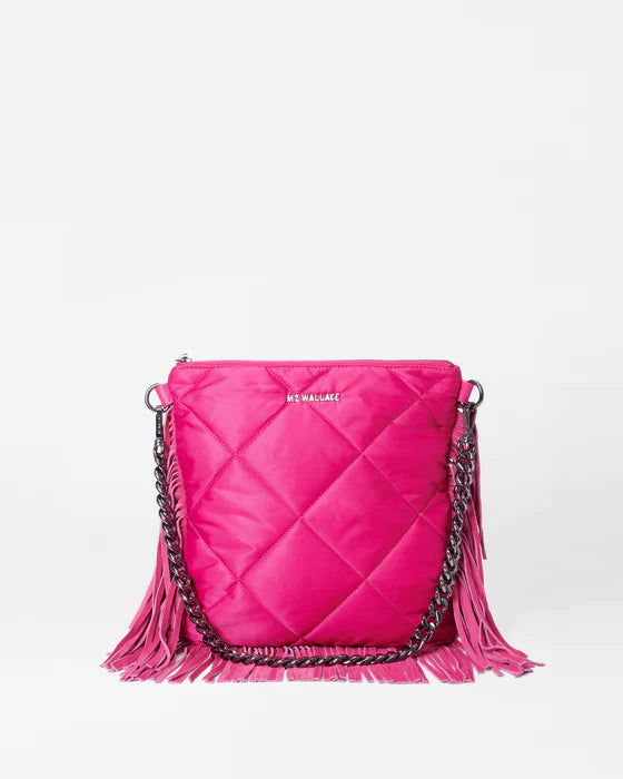 QUILTED MADISON FLAT CROSSBODY in Bright Fuchsia with Fringe