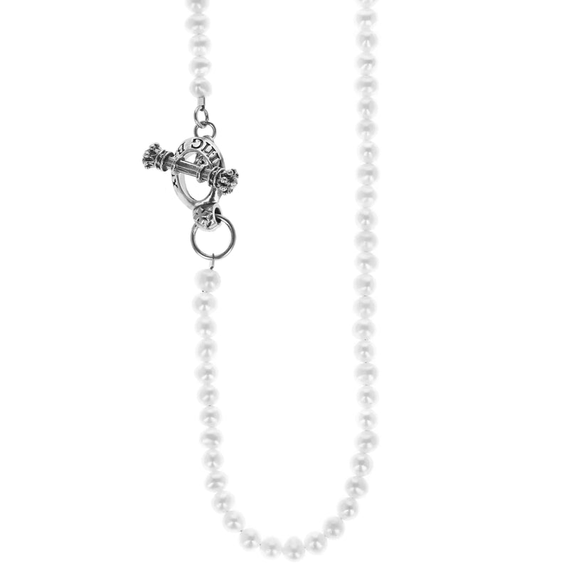 6mm WHITE PEARL NECKLACE with T-BAR AND TOGGLE