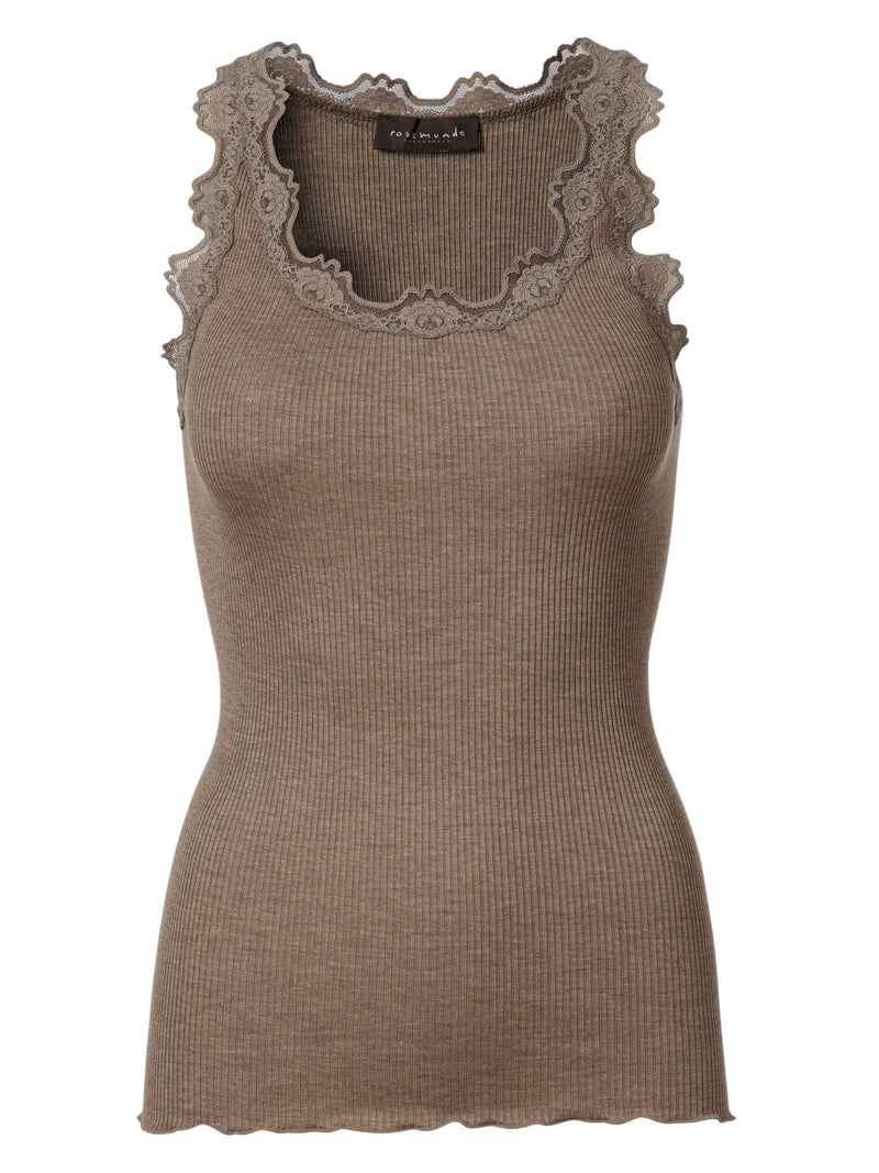BABETTE CLASSIC SILK TOP WITH LACE - BROWN