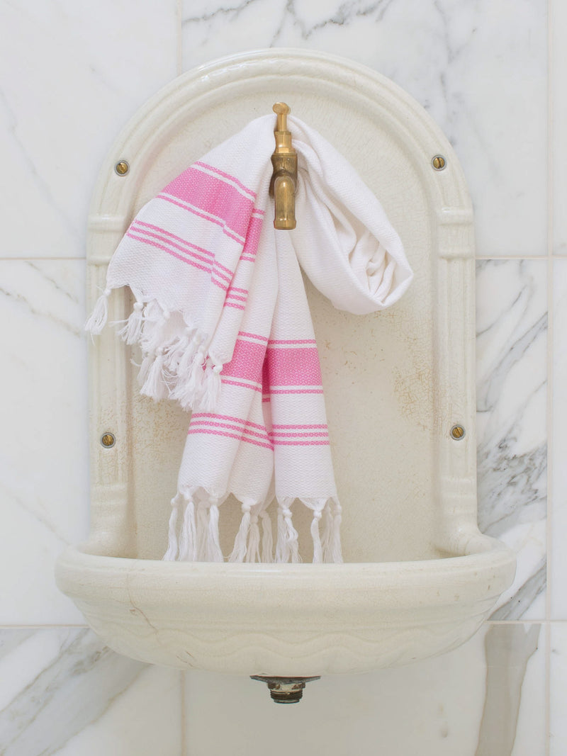 SMALL HONEYCOMB TOWEL WHITE/SORBET PINK