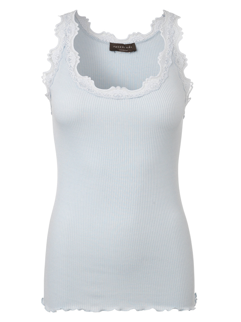 BABETTE CLASSIC SILK TOP WITH LACE - HEATHER SKY
